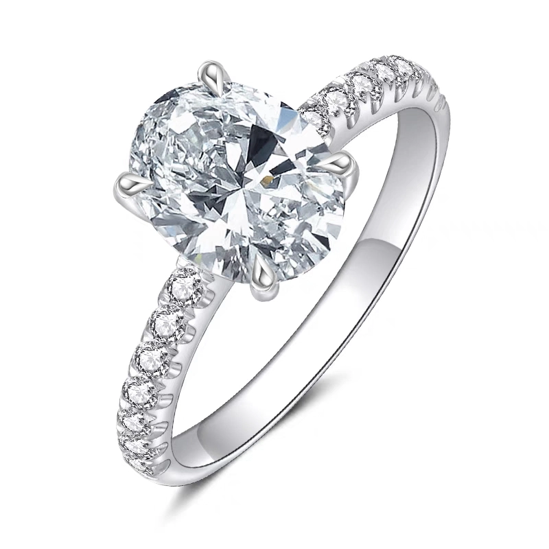 4-Prong Oval Cut Half Pave Shank Lab Cultivated Diamond Engagement Ring