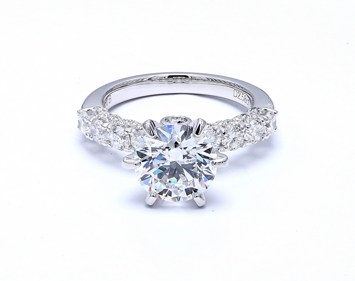 3.747 ct. tw. Solitaire Hidden Halo Lab Cultured Diamond With Half Pave Band