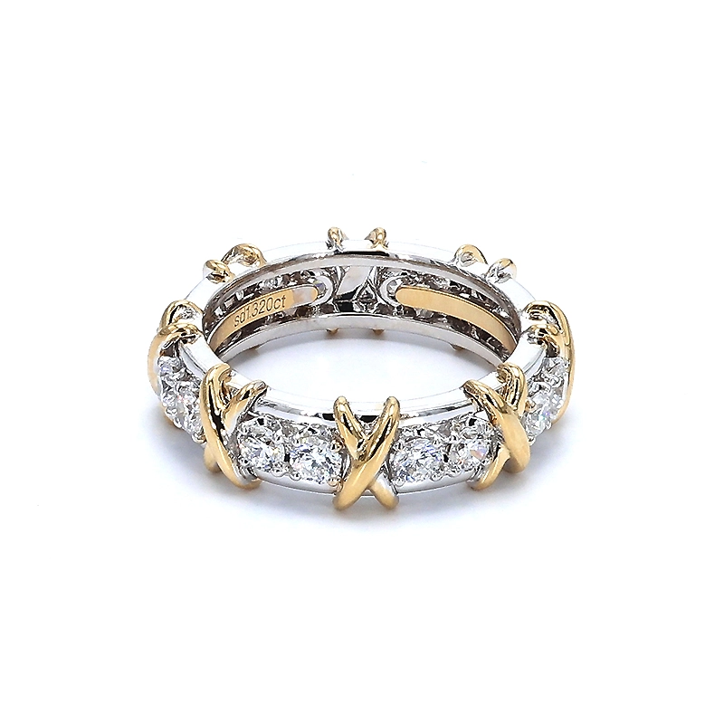 Two-Tone Gold X Braided Full Eternity Man Made Diamond Band Ring
