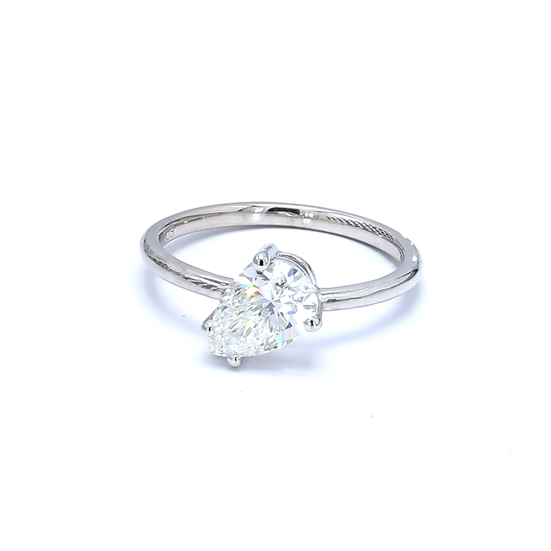Pear Solitaire Slim Band White Gold Manufactured Diamond Minimalist Engagement Ring