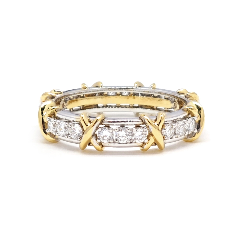 Two-Tone Gold Crisscross Pave Lab Grown Diamond Stackable Wedding Band