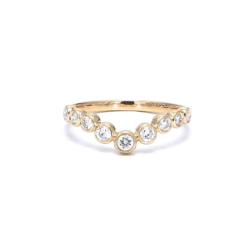 Curved Chevron Bezel Yellow Gold Manufactured Diamond Stackable Contour Band
