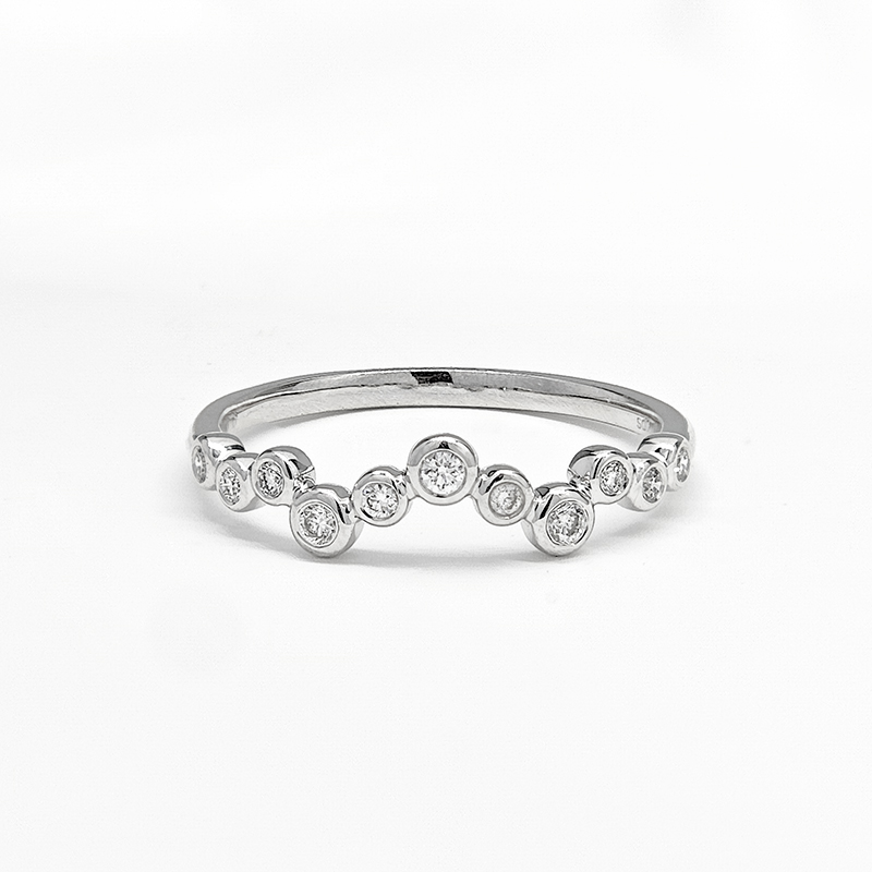 Graduated Bubble Bezel White Gold Synthetic Diamond Contour Stackable Curved Wedding Band