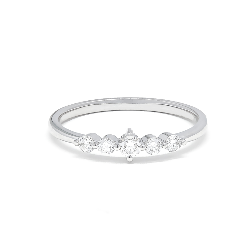 5 Stone Gradient Prong White Gold Man Made Diamond Curved Stackable Band