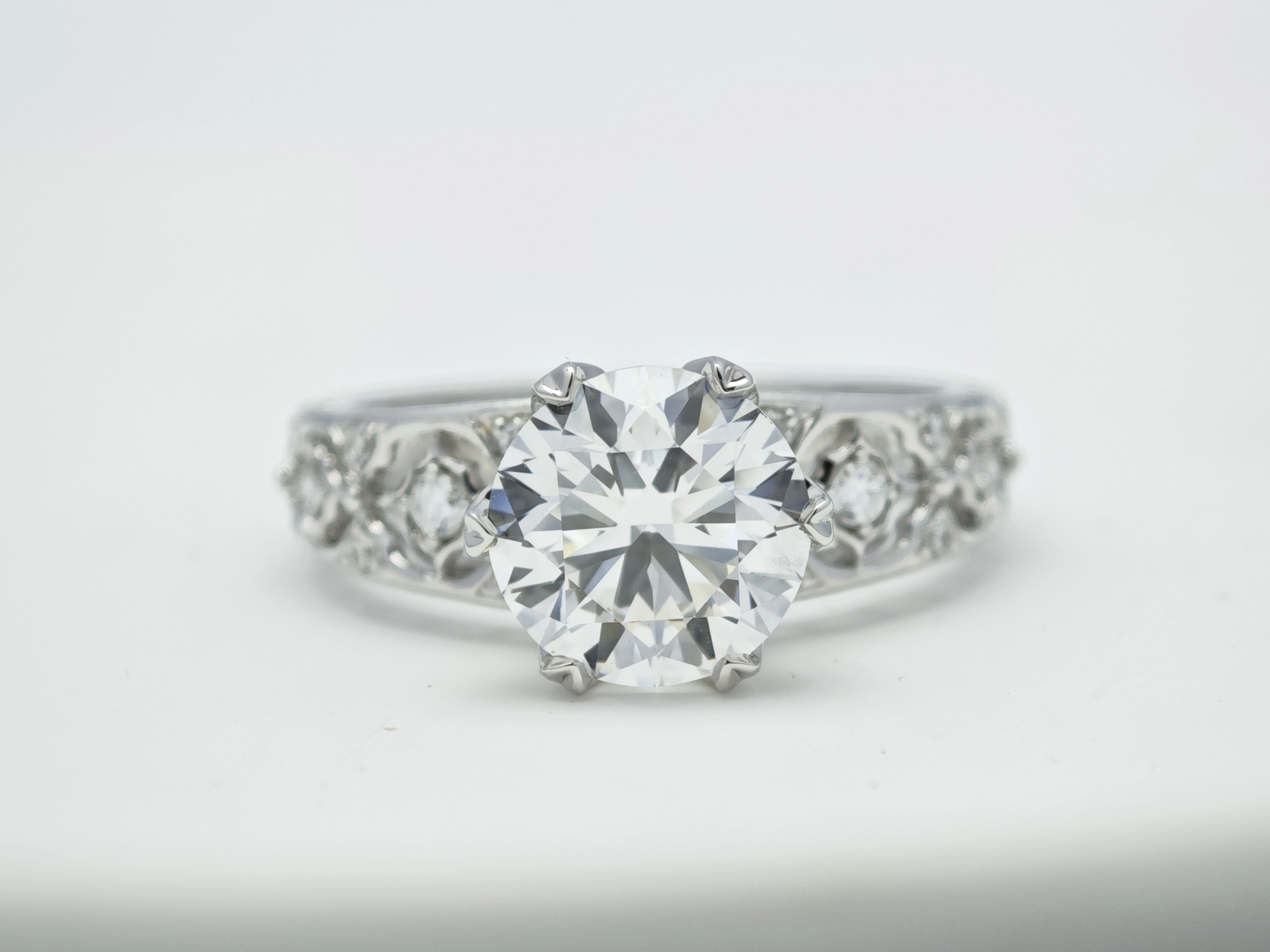 6-Prong Round Cut Vintage Floral Shank Lab Created Diamond Engagement Ring