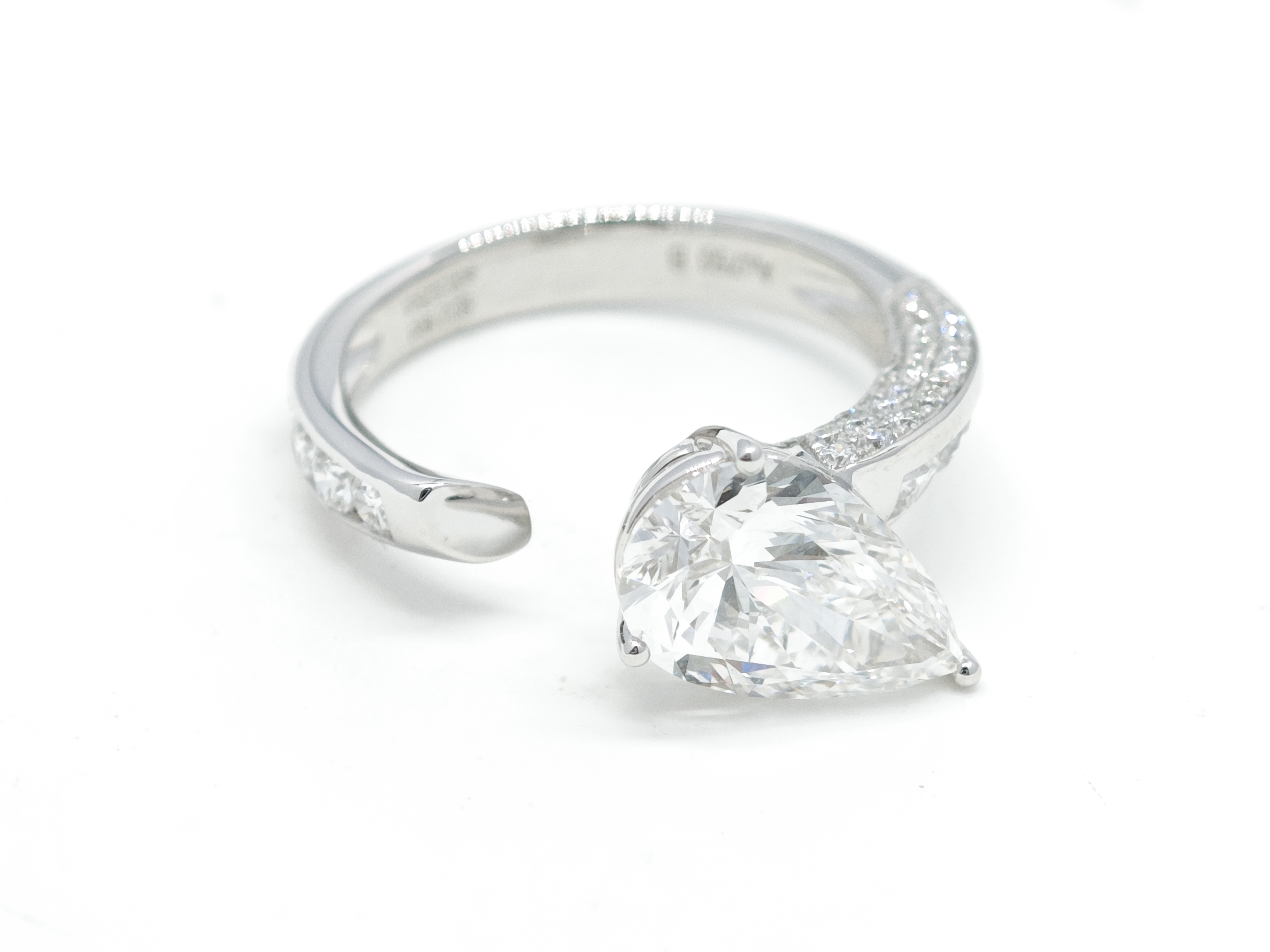 Pear Solitaire Bypass Open Cuff Pave Diamond Adjustable Engagement Ring