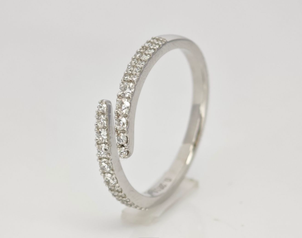 Bypass Split Double Row Pave White Gold Man Made Diamond Adjustable Stackable Wrap Band