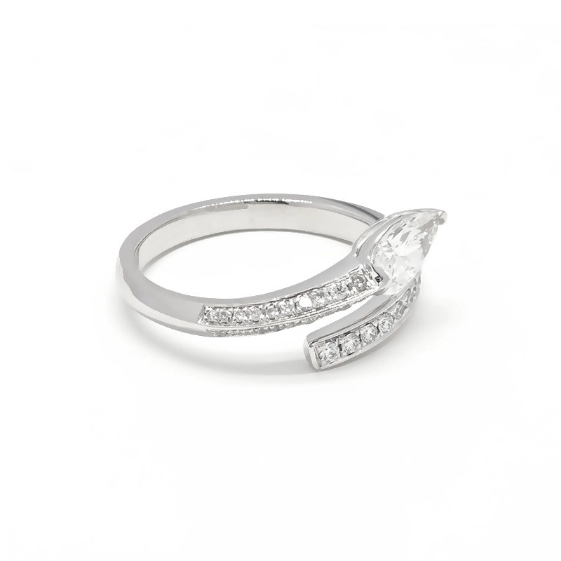 Pear Cut Bypass Pave White Gold Lab Grown Diamond Unique Ring