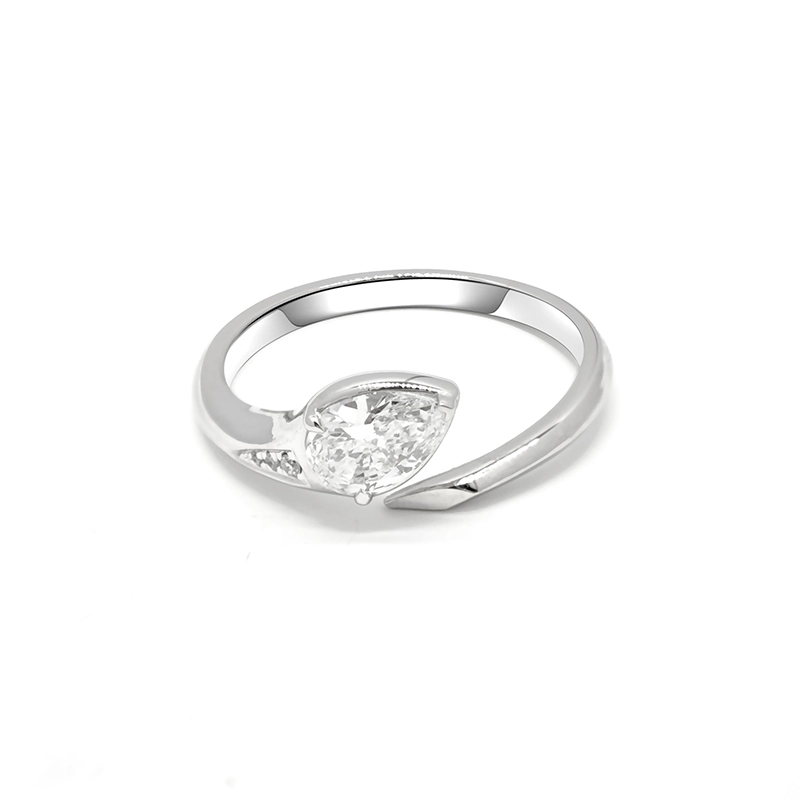 Pear Cut Semi-Bezel Bypass White Gold Lab Cultured Diamond Minimalist Ring
